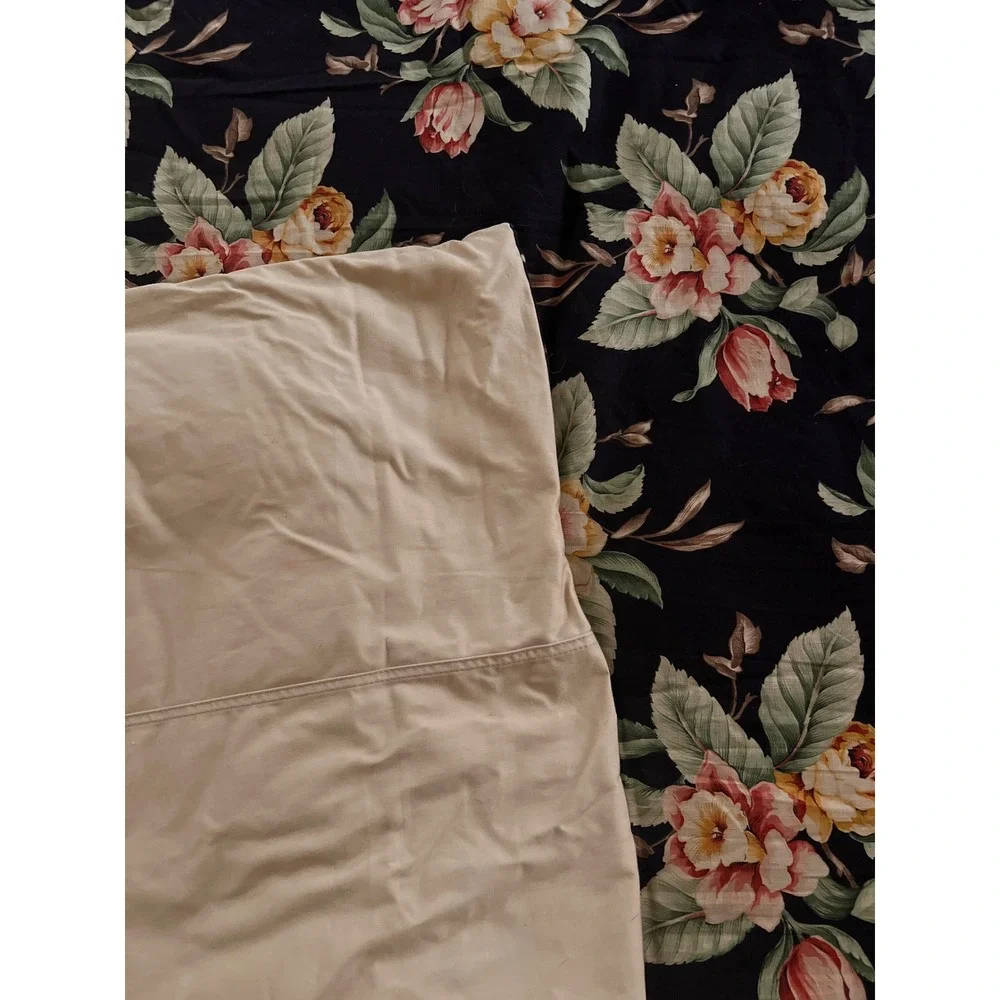 Ralph Lauren Charleston Full/Queen Duvet Cover Floral on Black/Tan EUC Shams